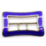 Edwardian 1910 sterling silver gilt and blue guilloche enamel belt buckle by Deakin & Francis. P&P