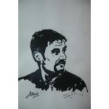 A Harold Riley original painting in ink of Opera singer Jon Christos. This was commissioned for