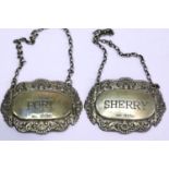 Pair of hallmarked silver decanter labels, Sherry and Port, Birmingham assay 1978, combined 23g. P&P