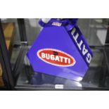 Blue Bugatti petrol can, H: 34 cm. P&P Group 3 (£25+VAT for the first lot and £5+VAT for