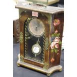 Oak cased mantel clock with brass mounts and decorative floral designs, H: 40 cm. P&P Group 3 (£25+