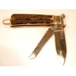 Twin bladed twin handled Whitby folding knife. Blade L: 9 cm. P&P Group 2 (£18+VAT for the first lot