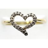 9ct gold diamond set heart ring, size P, 1.9g. P&P Group 1 (£14+VAT for the first lot and £1+VAT for