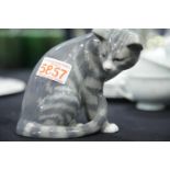 Large Royal Copenhagen ceramic tabby cat, H: 12.5 cm. P&P Group 2 (£18+VAT for the first lot and £