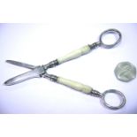 Pair of Victorian silver plate and ivory grape scissors, L: 18 cm. P&P Group 1 (£14+VAT for the