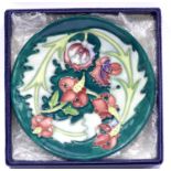 Boxed Moorcroft floral pin dish. P&P Group 2 (£18+VAT for the first lot and £3+VAT for subsequent
