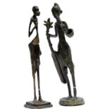 Two Ethnic cast bronze tribal figurines, H: 30 cm. P&P Group 1 (£14+VAT for the first lot and £1+VAT