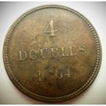 1864 - Copper 4 Doubles - Guernsey under Queen Victoria. P&P Group 1 (£14+VAT for the first lot