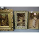 Two Edwardian gilt framed chrystoleums and a framed print after Paul Thumann. This lot is not