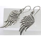 Ladies silver heavy set fancy drop earrings. P&P Group 1 (£14+VAT for the first lot and £1+VAT for