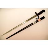 French 1876 pattern bayonet with scabbard, L: 64 cm, blade L: 52 cm. P&P Group 2 (£18+VAT for the