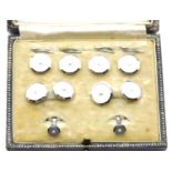 Cased set of 9ct white gold and mother of pearl gents studs and cufflinks, 14.3g total. P&P Group