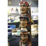 Carved and painted wooden Native American totem pole, H: 125 cm approximately. Not available for