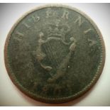 Hibernia 1805 Half Penny under King George III rule. P&P Group 1 (£14+VAT for the first lot and £1+