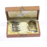 Karl Doll, Germany, a boxed set of six .800 silver coffee spoons, combined 60g. P&P Group 1 (£14+VAT