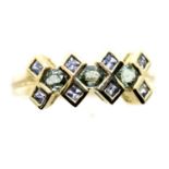 9ct gold green and white stone ring, size P, 3.2g. P&P Group 1 (£14+VAT for the first lot and £1+VAT