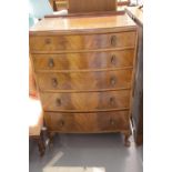 Reproduction mahogany bow front chest of five graduated long drawers, 53 x 76 x 111 cm H. Not