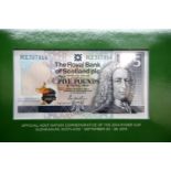 Five Ryder Cup 2014 £5 banknotes in presentation cases. P&P Group 1 (£14+VAT for the first lot