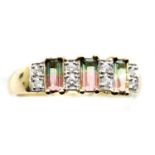 9ct gold, tourmaline and diamond ring, size P, 2.5g. P&P Group 1 (£14+VAT for the first lot and £1+