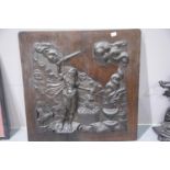 A large 18th / 19th century carved oak depiction of Abraham ready to sacrifice Isaac,