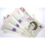 Five AA01 Lowther £20 notes 006003,4,57 and 006056. P&P Group 1 (£14+VAT for the first lot and £1+