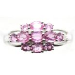 9ct white gold, pink sapphire and diamond ring, size O, 2.4g. P&P Group 1 (£14+VAT for the first lot