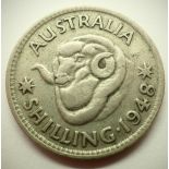 1948 - Silver Australian Shilling. P&P Group 1 (£14+VAT for the first lot and £1+VAT for