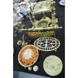 Victorian and later brass and copper, including trivets, candlesticks etc. Not available for in-