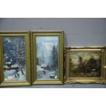 Three Victorian oil paintings, one signed L Alwyn, all framed and two glazed, various sizes. Not
