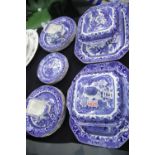 Burleighware Willow pattern dinner service, a six place setting, including dinner plates, side