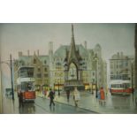 Stephen Scholes b.1952 oil on canvas of Albert Square Manchester 40 x 52 cm. Not available for in-