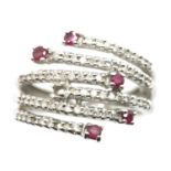 9ct white gold, diamond and ruby set ring, size K, 3.4g. P&P Group 1 (£14+VAT for the first lot