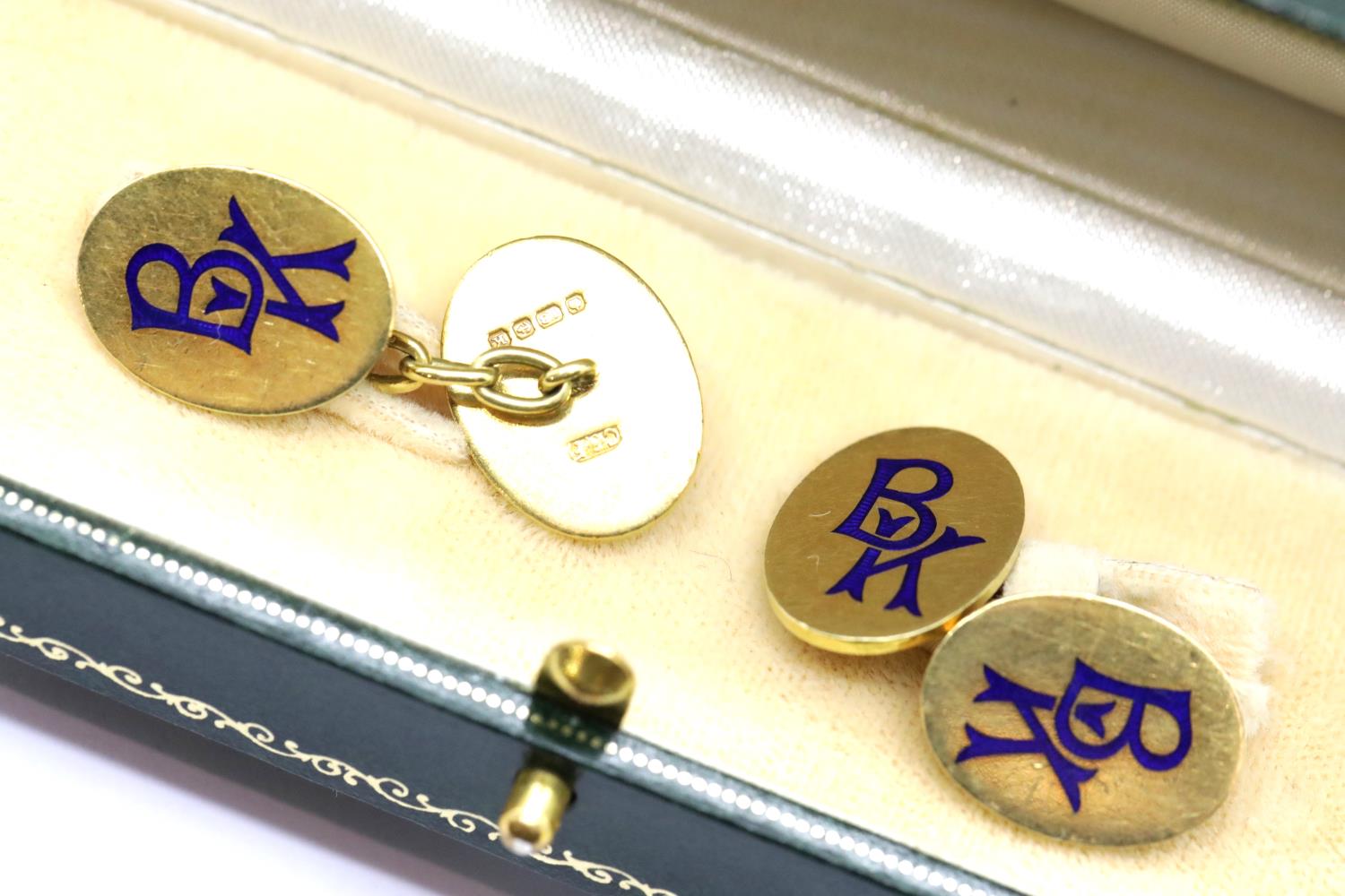 Pair of 18ct yellow gold gents cufflinks marked BK, C & F maker, 15.0g. P&P Group 1 (£14+VAT for the