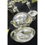 Victorian silver plated domed breakfast dish with revolving top, a pair of white metal Georgian