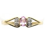 9ct gold pink sapphire and diamond ring, size P, 1.5g. P&P Group 1 (£14+VAT for the first lot and £