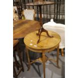 Edwardian inlaid mahogany circular centre table and an inlaid mahogany tripod wine table. Not