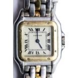 Cartier Panthere ladies wristwatch on steel and gold strap. P&P Group 1 (£14+VAT for the first lot