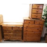 Suite of modern pine bedroom furniture, comprising a chest of two short above four long drawers H:
