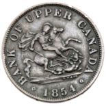 1854 halfpenny Canada bank token. P&P Group 1 (£14+VAT for the first lot and £1+VAT for subsequent