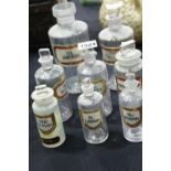 Eight vintage labelled pharmacy bottles with stoppers. P&P Group 3 (£25+VAT for the first lot and £