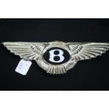 Chrome Bentley B wall plaque, L: 30 cm. P&P Group 3 (£25+VAT for the first lot and £5+VAT for