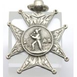 Victorian 1897 sterling silver cricket fob/medal, not inscribed. P&P Group 1 (£14+VAT for the