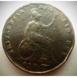 1856 - Early Copper Farthing of Queen Victoria - E over R in Victoria - Rare over strike issue. P&