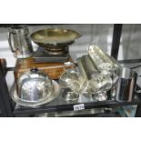 Large collection of silver plate including boxed flatware, muffin dish and entree dish. P&P Group