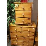 Modern pine chest of two short above three long drawers H: 76 cm and a matching bedside chest of