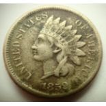 1859 USA Indian Cent - Civil war era. P&P Group 1 (£14+VAT for the first lot and £1+VAT for