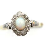 Ladies 18ct gold and platinum antique opal and diamond ring, size N, 2.9g. P&P Group 1 (£14+VAT