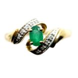 9ct gold emerald and diamond ring, size P, 2.1g. P&P Group 1 (£14+VAT for the first lot and £1+VAT
