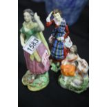 Three Staffordshire figurines, tallest H: 21 cm. P&P Group 2 (£18+VAT for the first lot and £3+VAT
