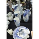 Collection of ceramics, decorated with Dove motif, indistinctly signed. Not available for in-house